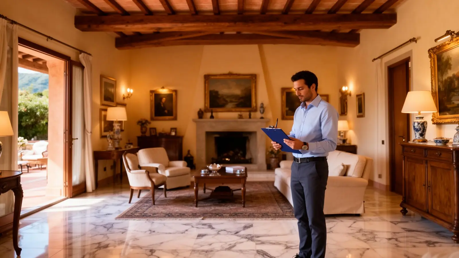 Property manager professionista durante ispezione con videocamera