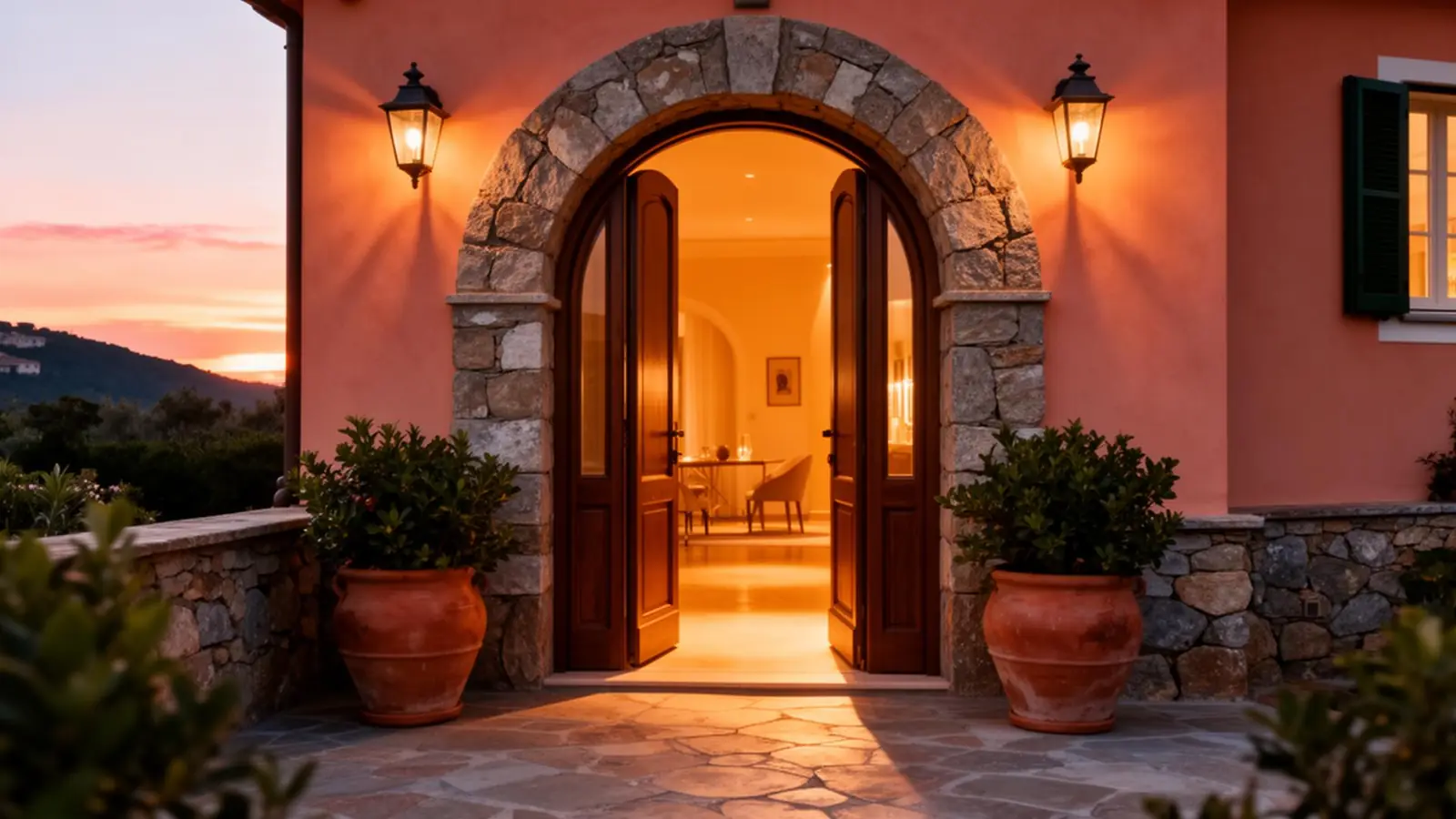 Ingresso di villa sull'Elba con giardino curato